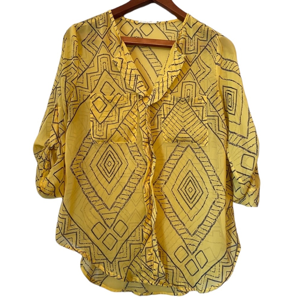 Mustard Yellow Patterned Long Sleeve Top